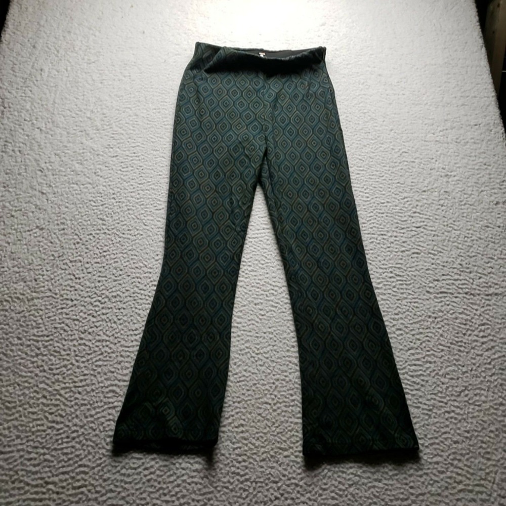 Free People Dress Pants Womens 6 Green Knit Flare Geometric Stretch Casual